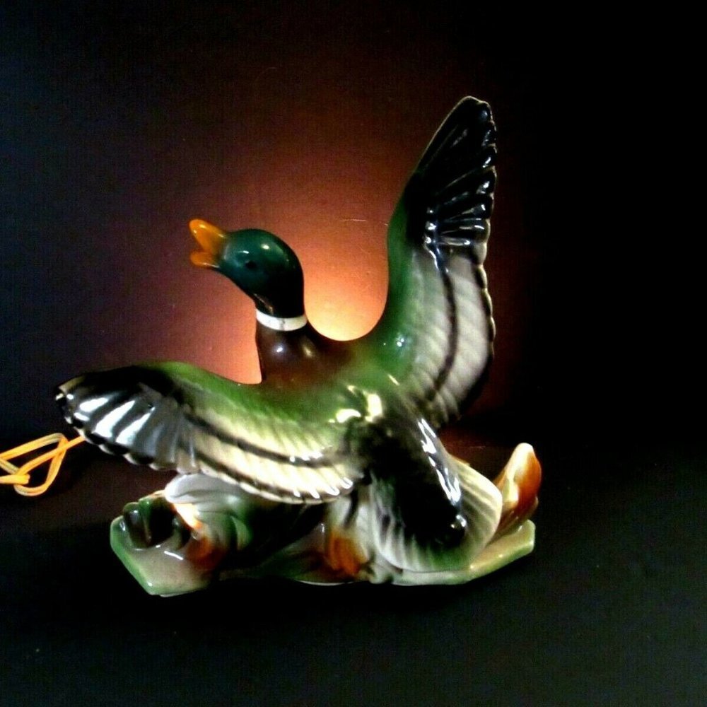 Vtg Mallard Duck Ceramic Lamp  Ambience Night Ligh